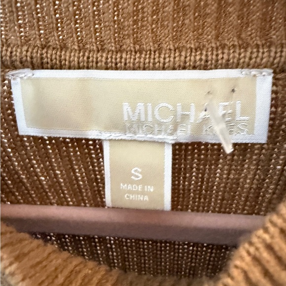 MICHAEL Michael Kors Camel Crewneck Sweater with Leopard Cuffs - Picture 3 of 5